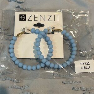 Zenzii Blue Beaded Hoop 2” Earrings Hypoallergenic NEW